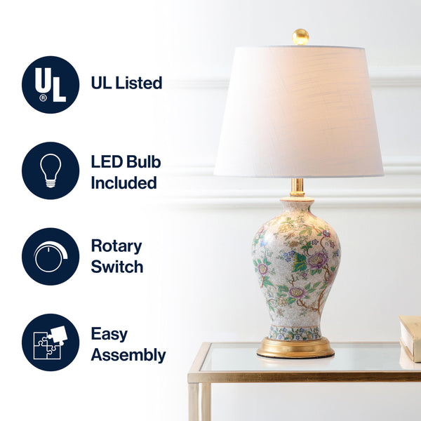 24" French Country Ceramic Floral Urn Table Lamp