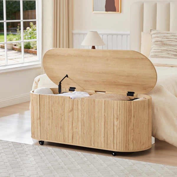 Fluted Oval Storage Bench with Lift Top & Wheels