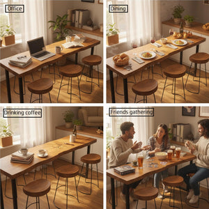 Narrow Bar Table with Wood Grain Top & Metal Frame