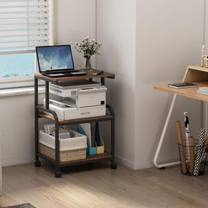 3-Tier Rolling Printer Cart with Height-Adjustable Shelf