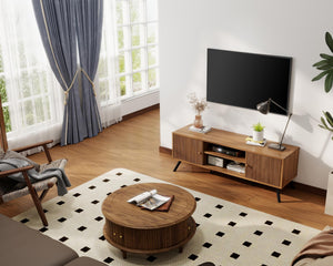 Mid-Century Modern TV Stand with Fluted Door Cabinets