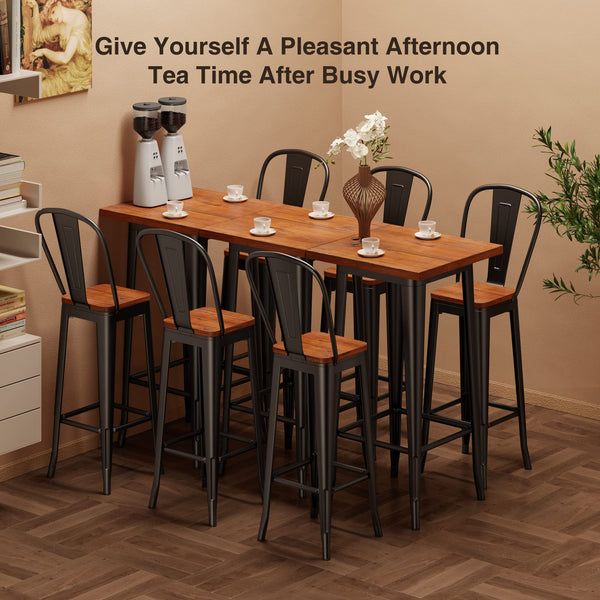 Bar Table and 2 Chairs Set with Elm Wood & Metal Frame