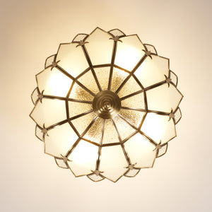 Brass Stained Glass Semi-Flush Mount Ceiling Light