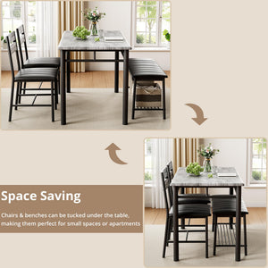 4-Piece Industrial Dining Table Set with Upholstered Bench and 2 Chairs