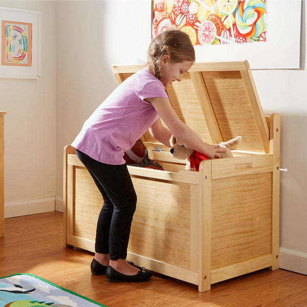 Wooden Toy Chest with Safety-Hinged Lid