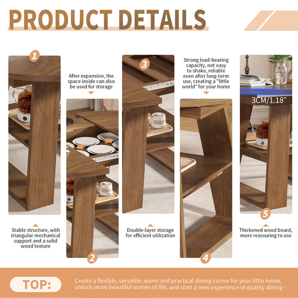Extendable Round Dining Table with Storage Shelf