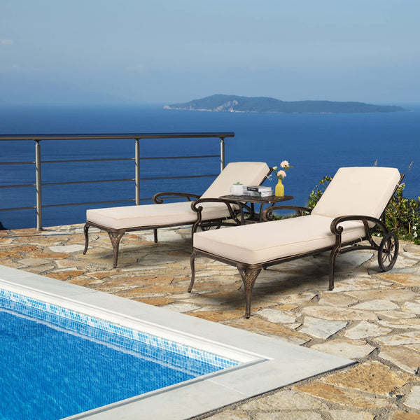 Outdoor Aluminum Chaise Lounge Chair Set of 2 with Adjustable Backrest & Cushions