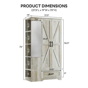 Armoire Wardrobe Closet with Mirror, 2 Doors, Drawer & Shelves – 70"