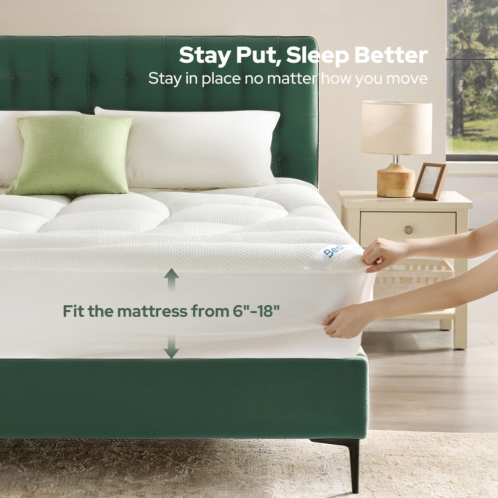 TENCEL Lyocell Blend Pillow Top Mattress Topper – Cooling, Deep Pocket, Machine Washable