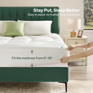 TENCEL Lyocell Blend Pillow Top Mattress Topper – Cooling, Deep Pocket, Machine Washable