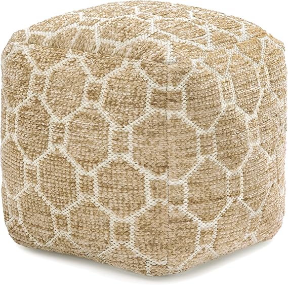 Square Pouf Ottoman Footrest – Cotton Polyester Floor Seating