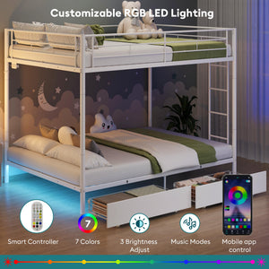 Twin Over Twin Bunk Bed with LED Lights & Storage