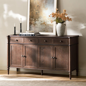 58" Wood Sideboard Cabinet with Fluted Drawers & 4 Doors