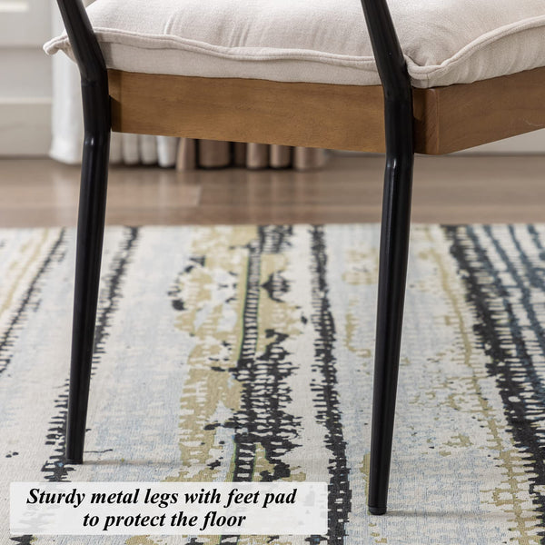 Industrial Ottoman Bench with Arms and Metal Legs