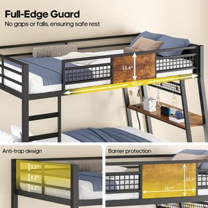 Twin Over Twin Bunk Bed with Desk, LED Lights & Power Outlets