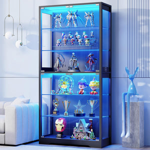 6-Tier Glass Display Cabinet with LED Lights & Motion Sensor