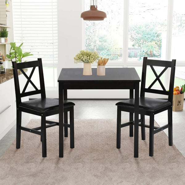 3-Piece Solid Wood Dining Table Set with Upholstered Chairs