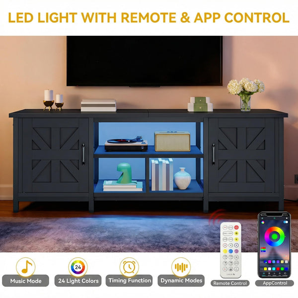 Farmhouse TV Stand with Power Outlet & LED Lights for TVs up to 70"