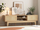 Rattan TV Stand with Sliding Doors & Open Shelves