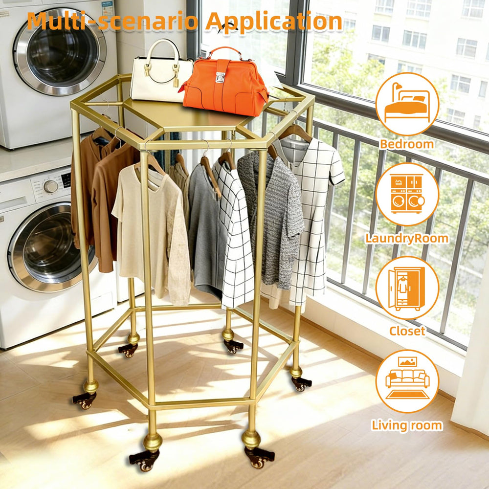 Round Garment Rack with Shelf & Wheels
