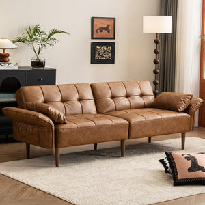 85" Convertible Futon Sofa Bed with Storage & Adjustable Armrests