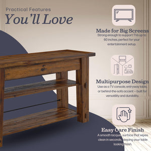 54-Inch Industrial Wood Console Table with Two Open Shelves