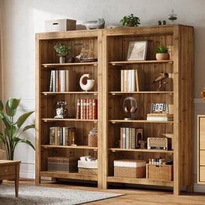 5-Tier Solid Wood Bookcase with Display Shelves