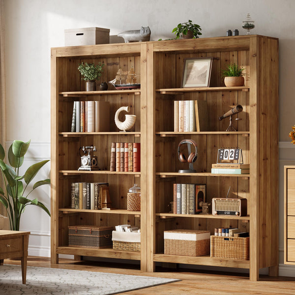 5-Tier Solid Wood Bookcase with Display Shelves