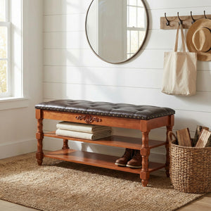 Storage Bench with Lift Top & Open Shelves
