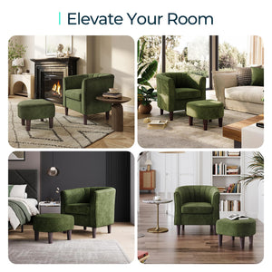 Barrel Accent Chair with Ottoman – Velvet