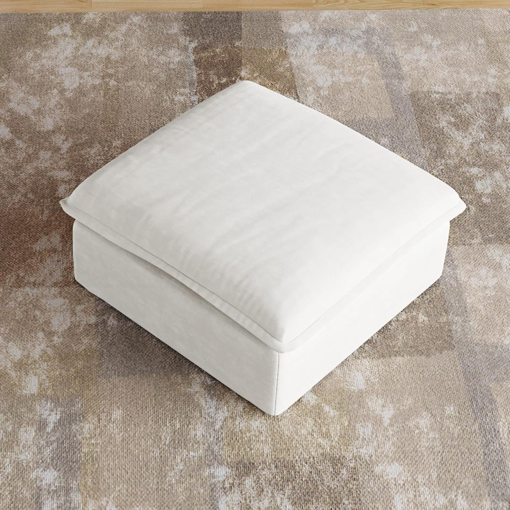Beige Square Ottoman with Removable Cover