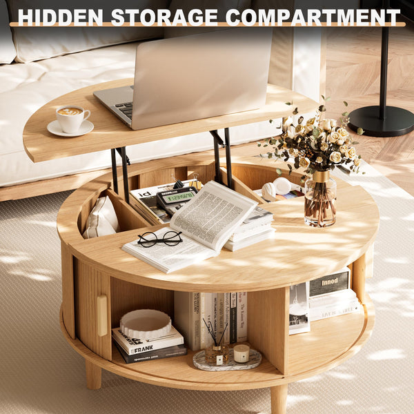 Round Lift Top Coffee Table with Storage