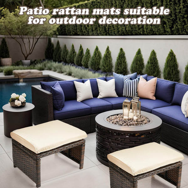 2-Pc Outdoor Rattan Ottoman Set with Removable Cushions
