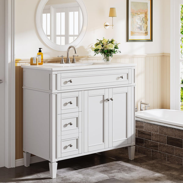 36-Inch Bathroom Vanity with Sink, 4 Drawers & 2 Doors, Solid Wood Frame
