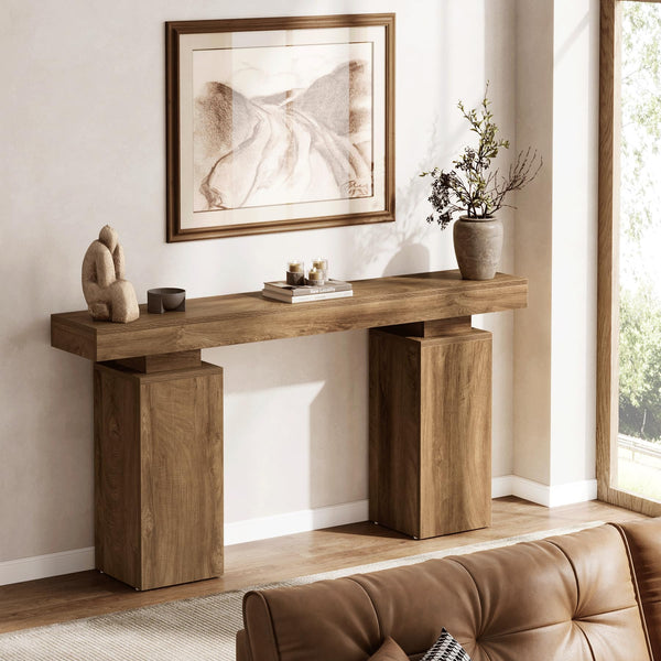 63-Inch Farmhouse Console Table with Wood Finish