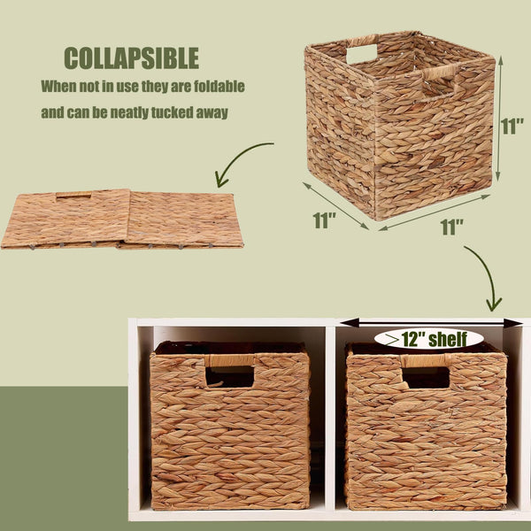 Water Hyacinth Cube Storage Baskets Set of 4
