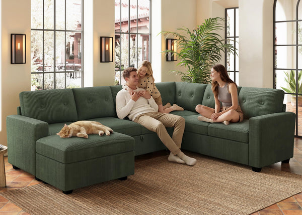 U-Shaped Sectional Sleeper Sofa with Storage Ottoman