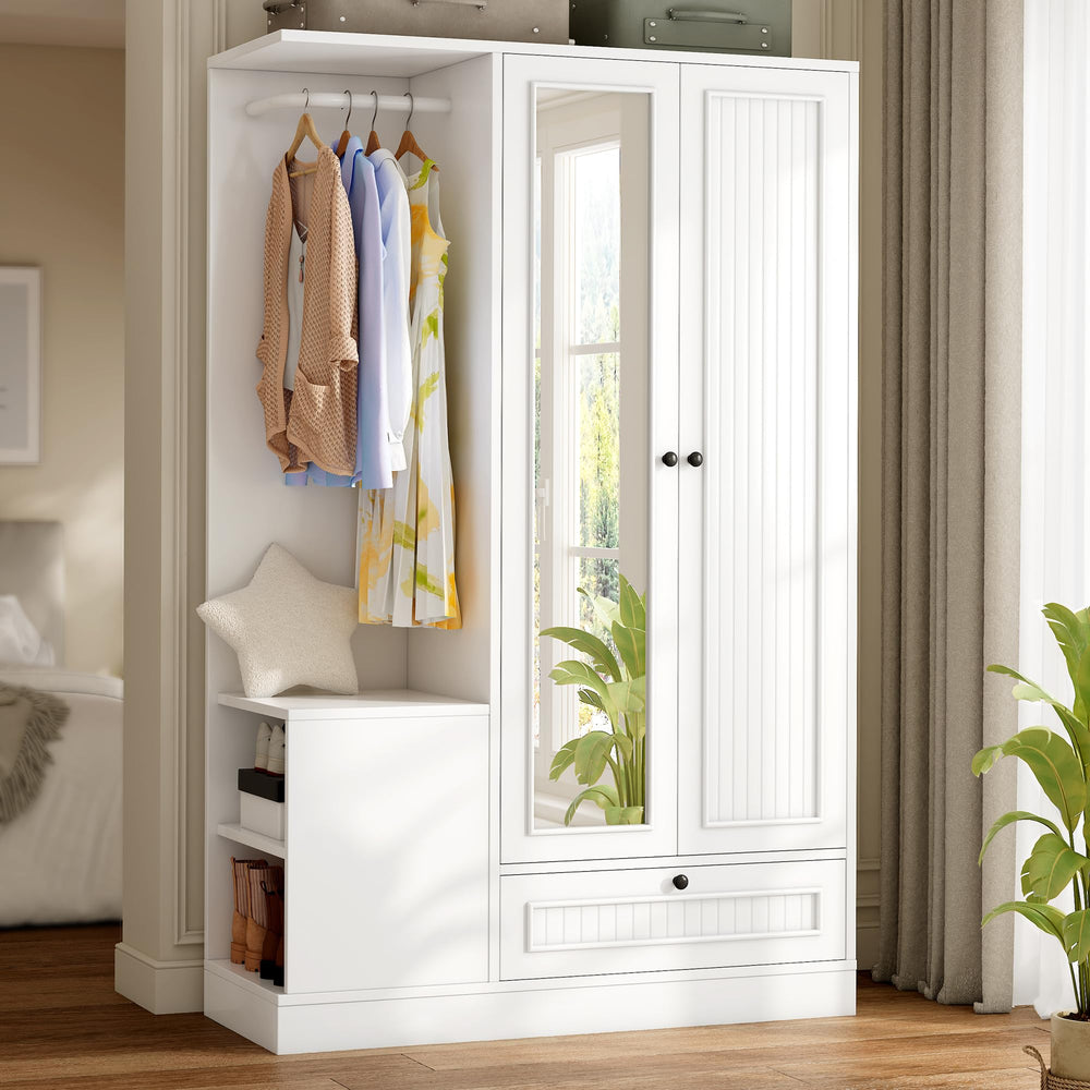 2-Door Wardrobe Closet with Mirror