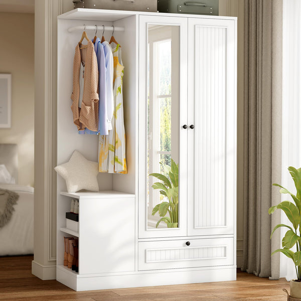 2-Door Wardrobe Closet with Mirror