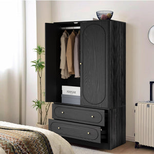 Fluted Wardrobe Closet Set of 2 – Black