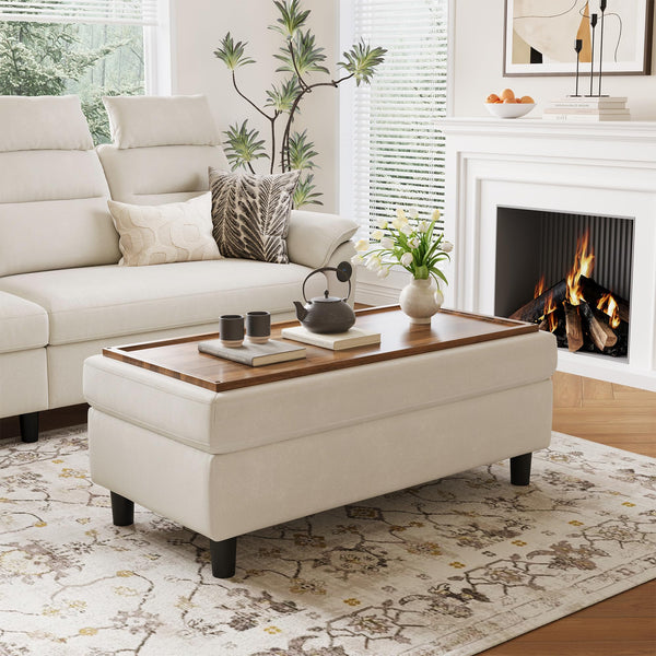 46-Inch Linen Storage Ottoman Bench with Folding Lid