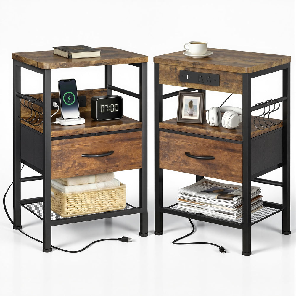 Nightstands Set of 2 with Charging Station