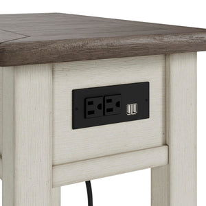 Farmhouse Chairside End Table with Charging Station and Drawer