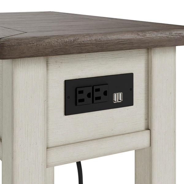 Farmhouse Chairside End Table with Charging Station and Drawer