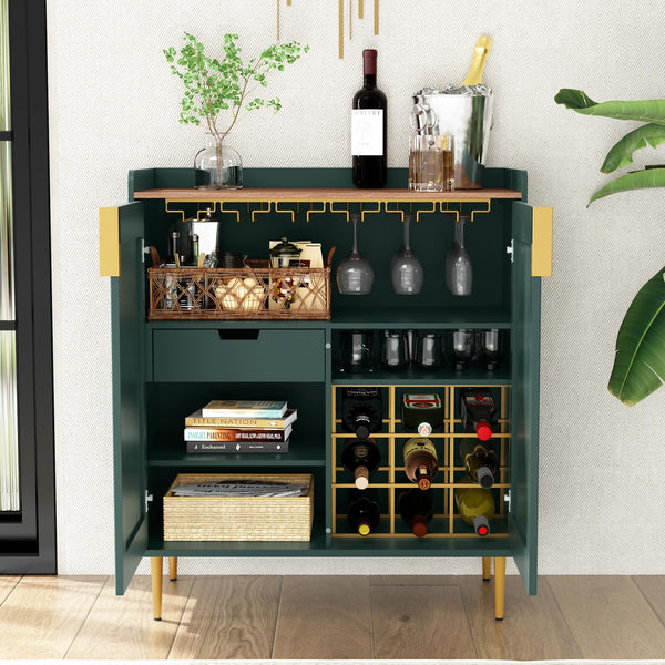 Bar Cabinet with Wine Rack & Stemware Holders