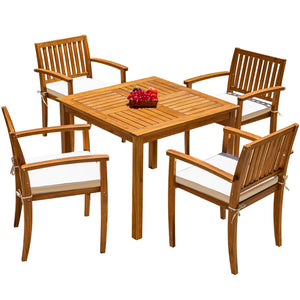 5-Piece Acacia Wood Outdoor Dining Set with Cushions