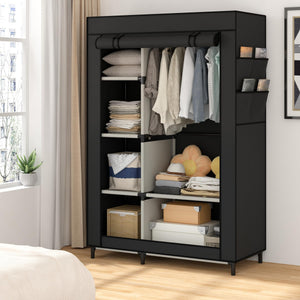 Portable Wardrobe Closet with 6 Shelves & Hanging Rod