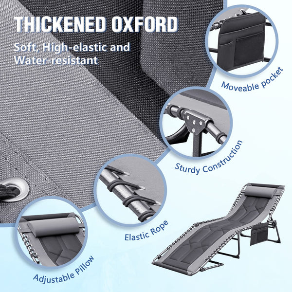 4-Fold Folding Outdoor Chaise Lounge Chair with Pillow & Side Pocket