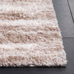 Shag Area Rug – Taupe & Ivory Geometric, Low-Shedding Plush Pile