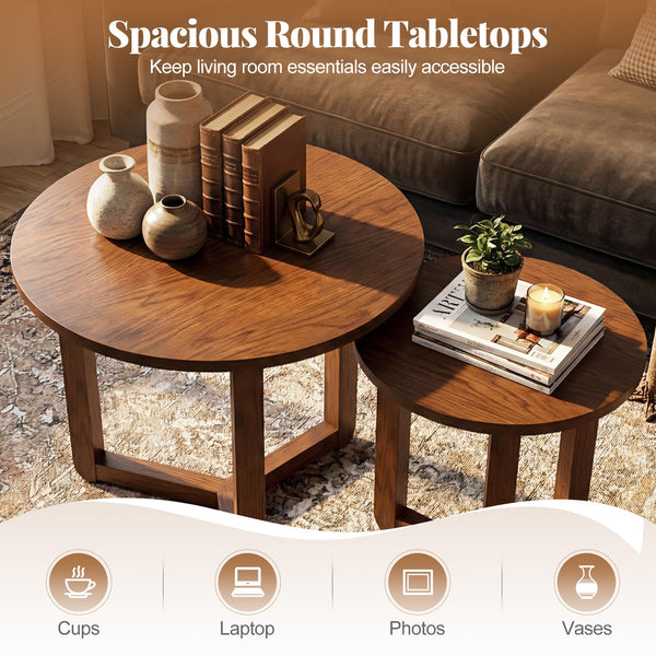 Round Nesting Coffee Table Set of 2, 22.5"